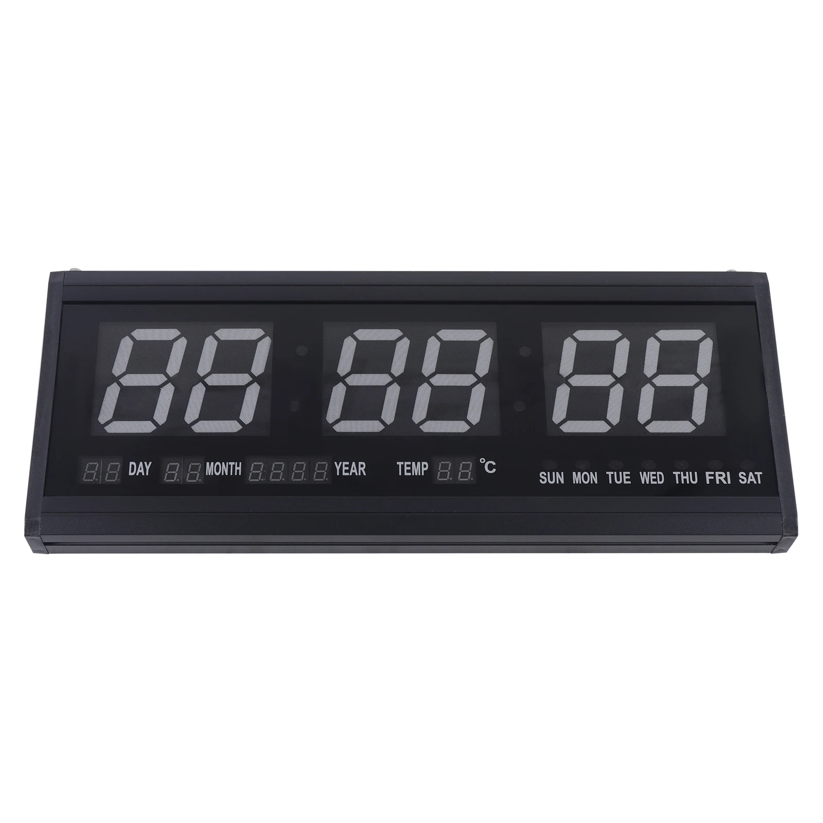 Extra grote digitale LED-wandklok - plug-in aangedreven, automatische dimmer, grote kalender en thermometer (blauw zwart)