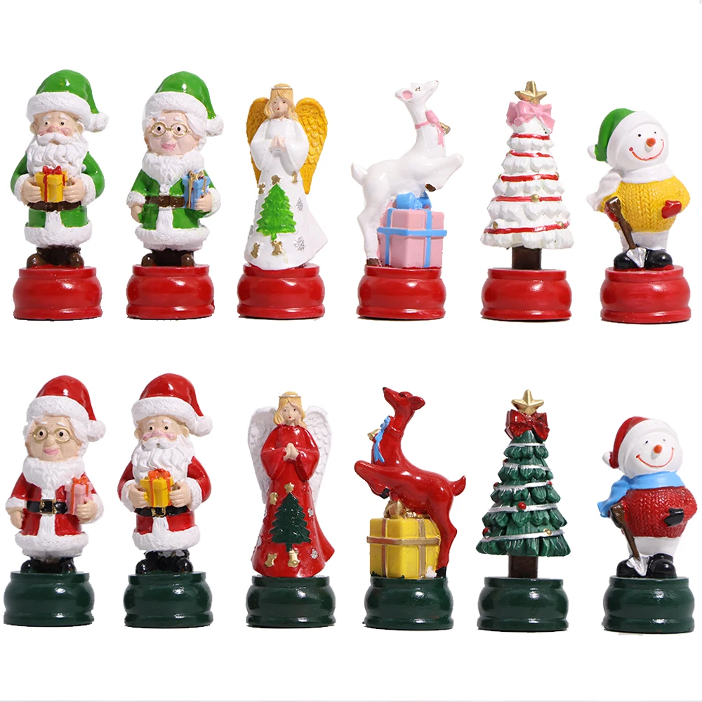 Festive Xmas Resin Character Chess Set, Stereo Cartoon Santa Christmas Tree Chess Pieces, Portable Chess Board Game Present