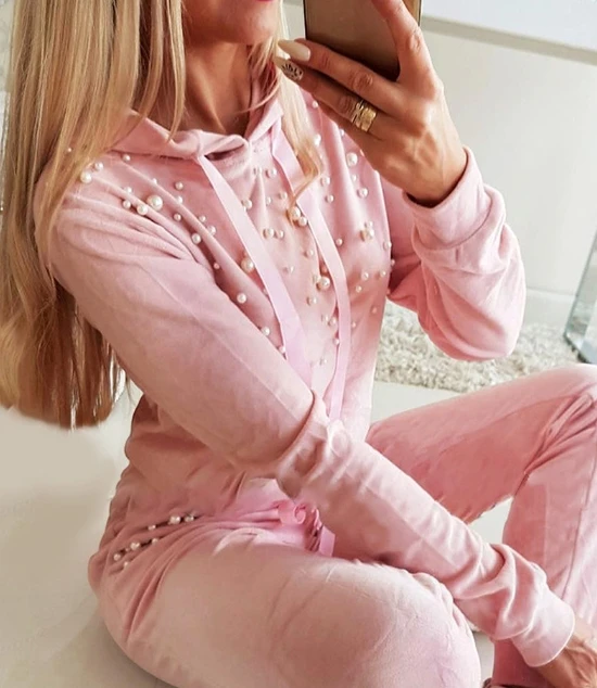 Abiti eleganti da donna 2024 primavera estate ultima cerimonia pendolare rosa decorazione di perline a bolle pantaloni maglione a maniche lunghe Set