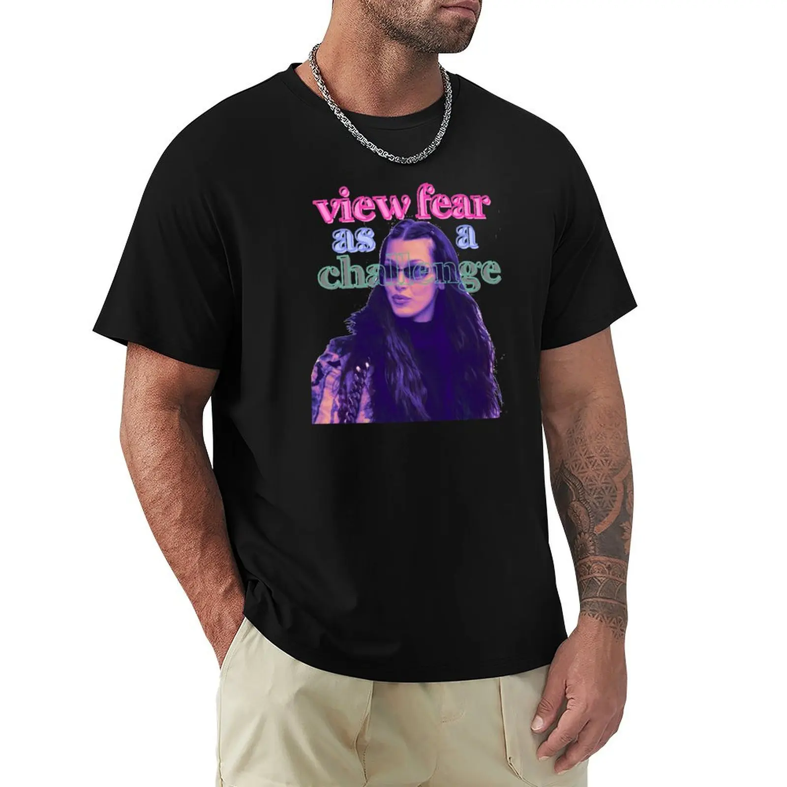 Bella Hadid View Fear As A Challenge Collage Neon Colors T-Shirt Urban Casual Loose Fit Tee