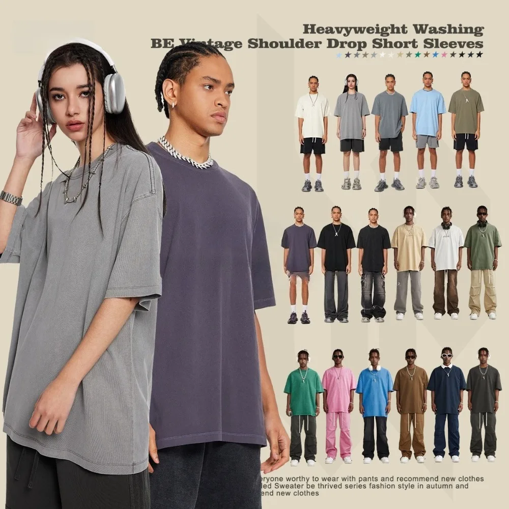 

Мужская футболка из хлопка, весна-лето 2020, 260 г, модная брендовая молодежная свободная футболка в стиле ретро