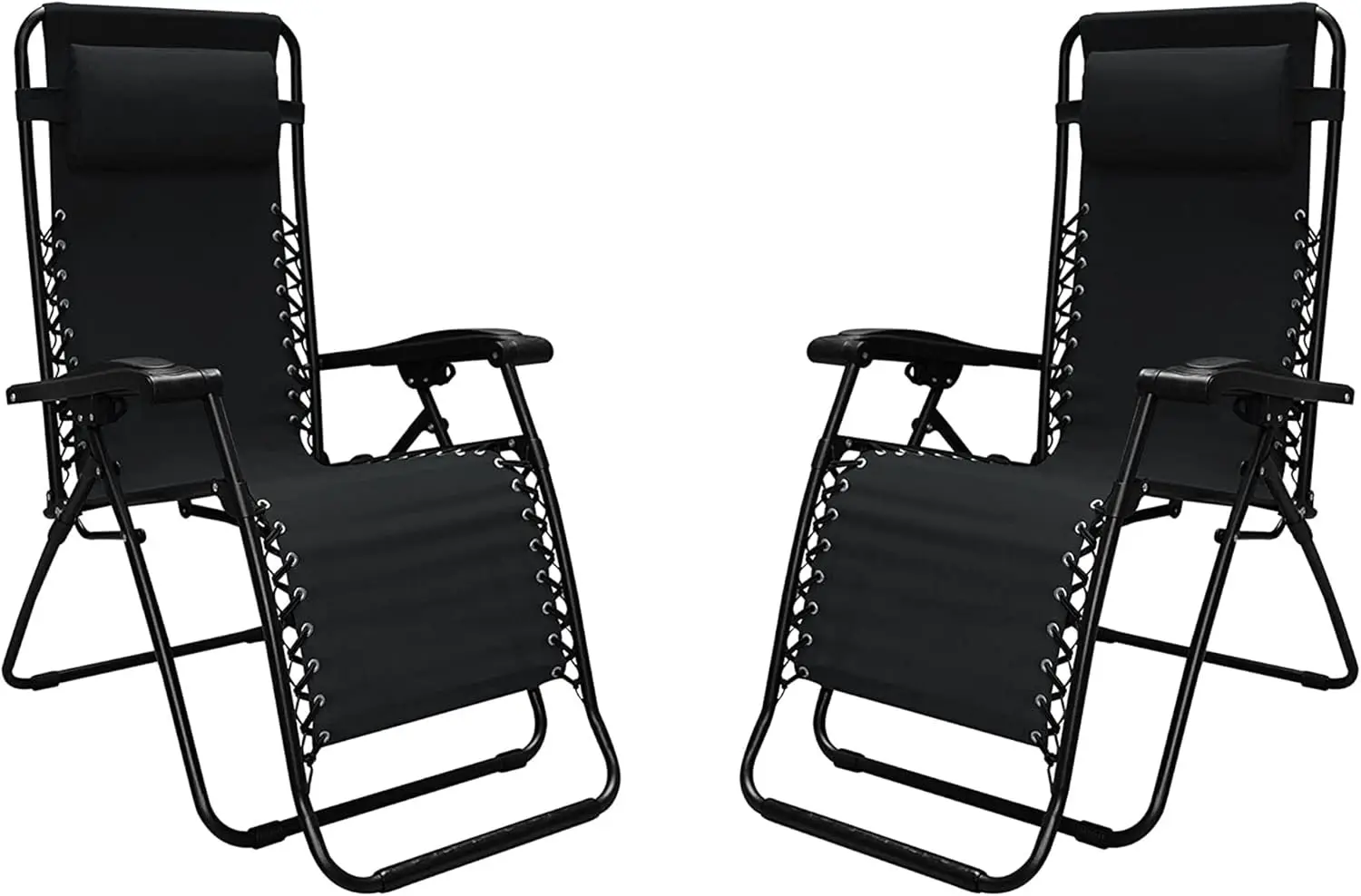 

Sports Zero Gravity Outdoor Portable Folding Camping Lawn Deck Patio Lounge Chair with Adjustable Headrest, Black (Pair)