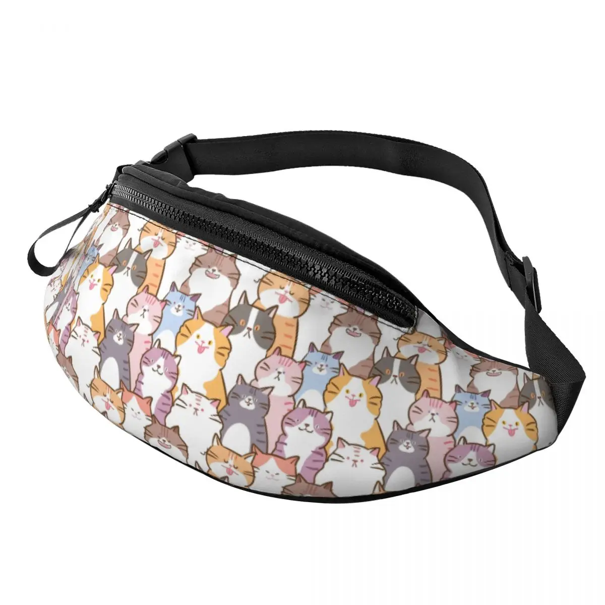 Custom Cartoon Kitten Cat Fanny Pack for Men Women Fashion Black Cats Crossbody Waist Bag Travel Hiking Phone Money Pouch