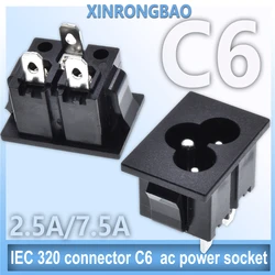 5pcs IEC 320 connector C6 Embedded ac power male socket 250V 2.5A7A welding terminal micky mouse socket 3pin black Power Adapter