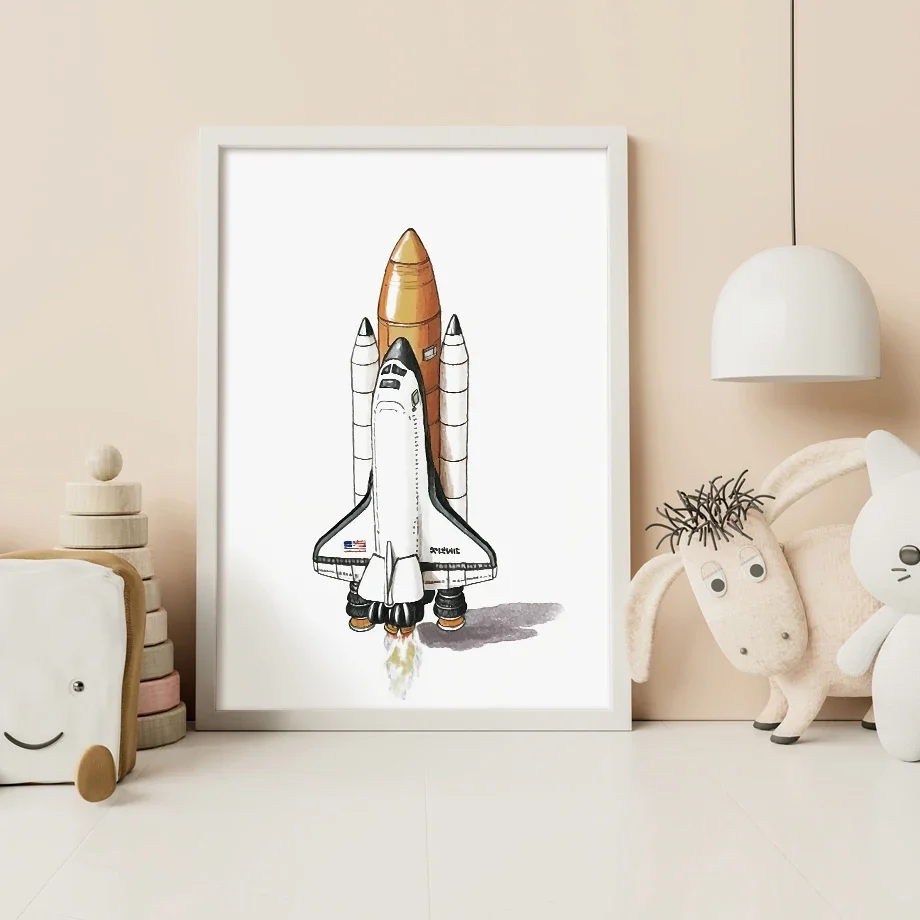 صاروخ القمر الأرض الفضاء الدب رائد الفضاء الكرتون الملصقات من جدار الفن مجموعة قماش يطبع صور Kawaii الطفل غرفة الاطفال ديكور المنزل