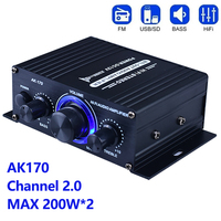 AK170 Mini Digital Power Audio Car Amplifier Blue Light Stereo Audio Amplifier for Home Theater Club Party Music MAX 200Wx2 Amp