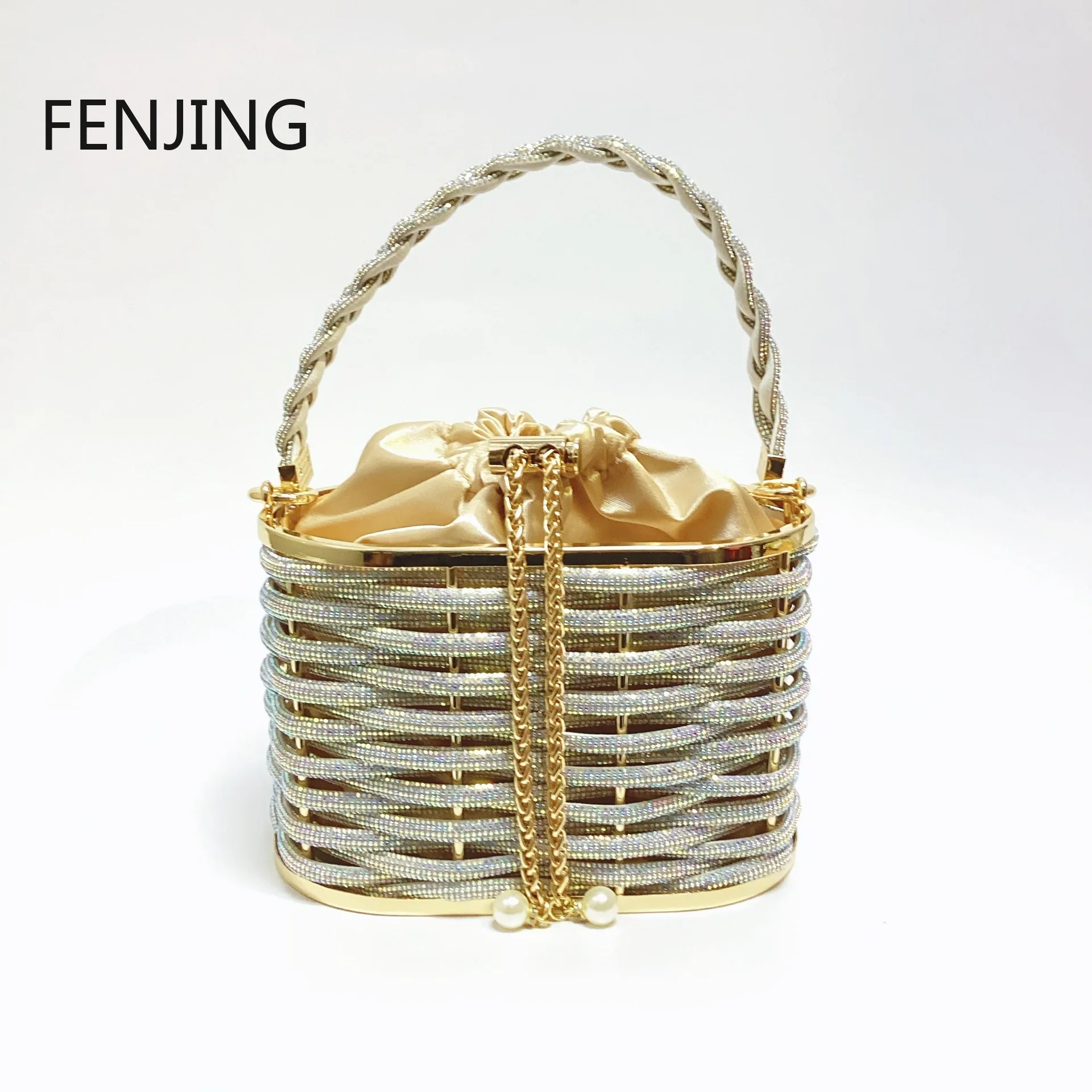 Shoulder Bag Metal Hollow Shiny Colorful Rhinestone Basket Birdcage Evening Bag Banquet Diamond Bucket Handbags Crossbody Bag