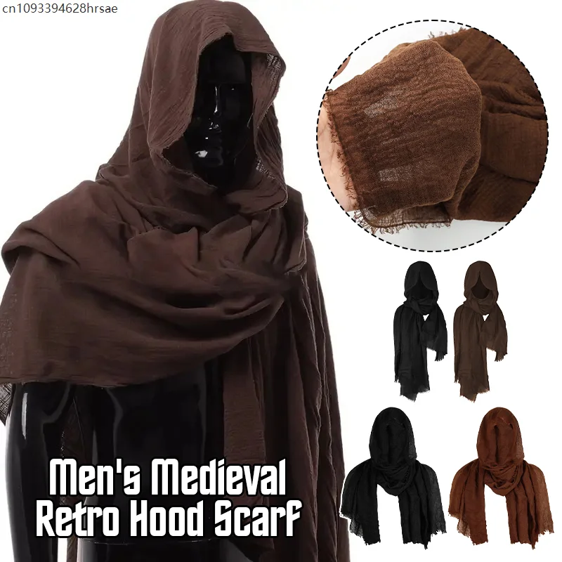 OA1 Men Medieval Pirate Hood Scarf Retro Renaissance Wrap Cloak Halloween Masquerade Cosplay Costume Shoulder Cowl