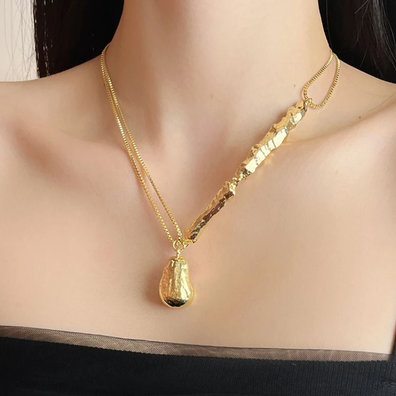 

*Asymmetric sweater necklace water drop pendant collarbone chain