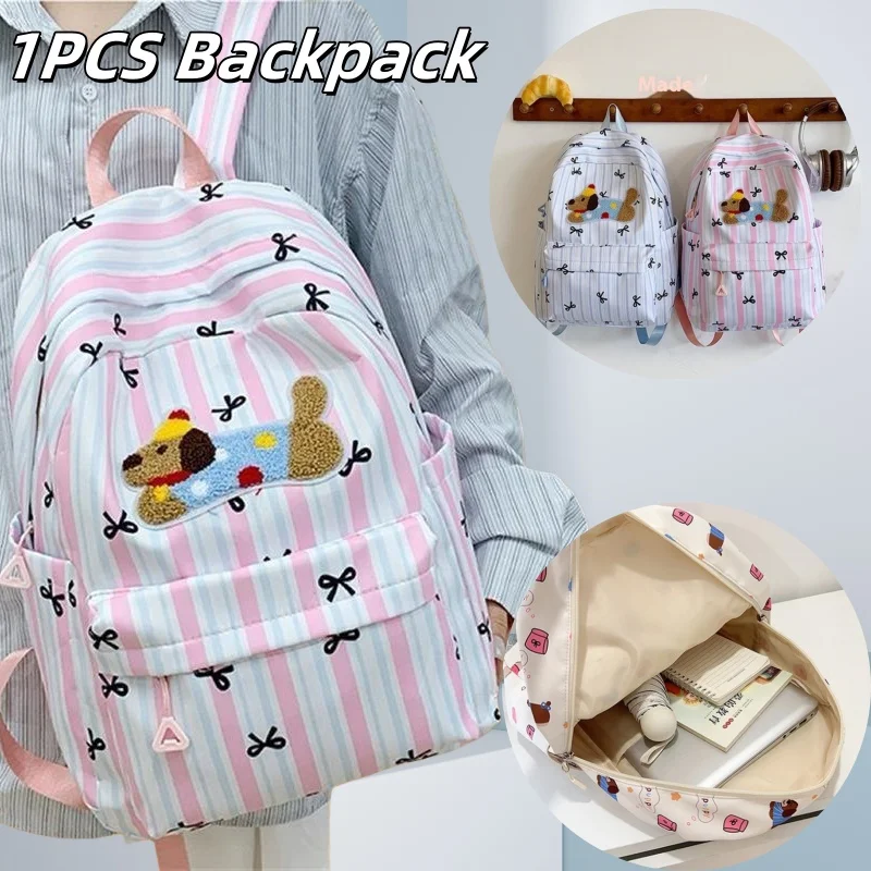 6Style Schoolbag Cute Women Backpack Dachshund Bow Stripe College Backpack Fashion Travel Book Bag For Teenage Girls Gifts