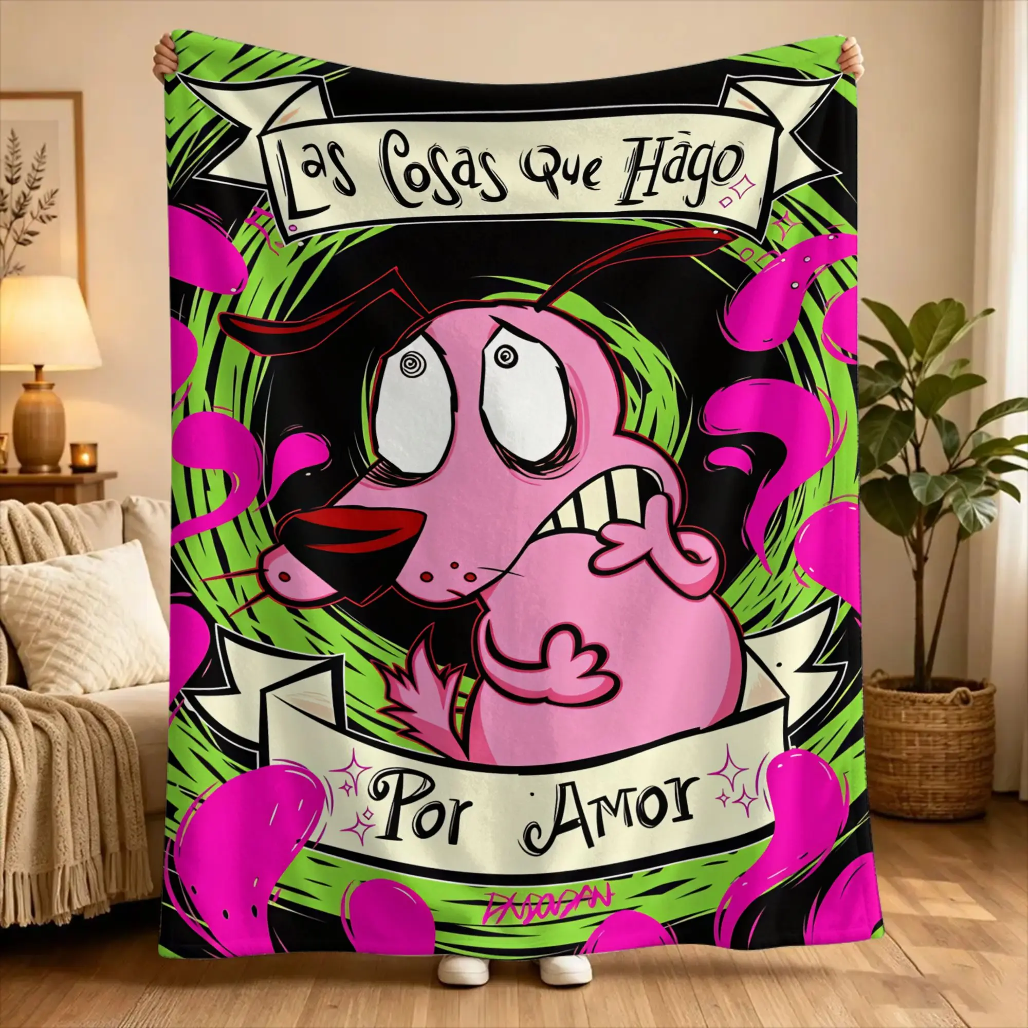 Couraged Cowardlys Dogs Blankets  Camping Flannel Throw Blanket For Living Room Super Soft Custom DIY Quality Bedspread