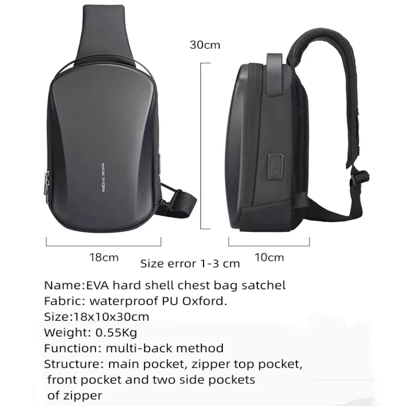 New EVA Hard Shell Men's Chest Bag Fashion Oxford Waterproof Shoulder Bags 8 Inch IPad Men's Outdoor Sports Bag