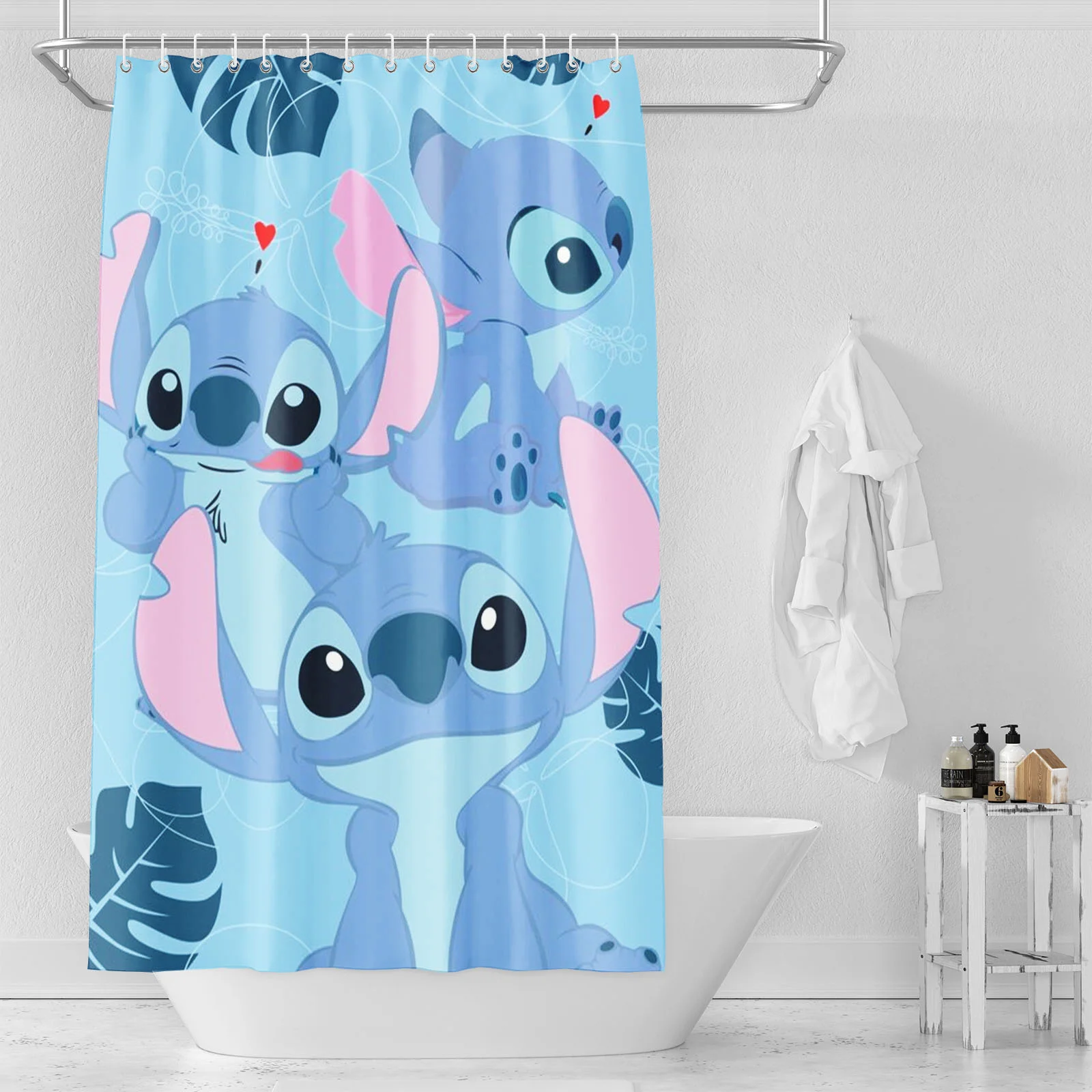 Stitch Bathroom Accessories 4 Piece Set Mats And Shower Curtain  Curtains Sets Luxury Waterproof Anime Home 100% Polyester