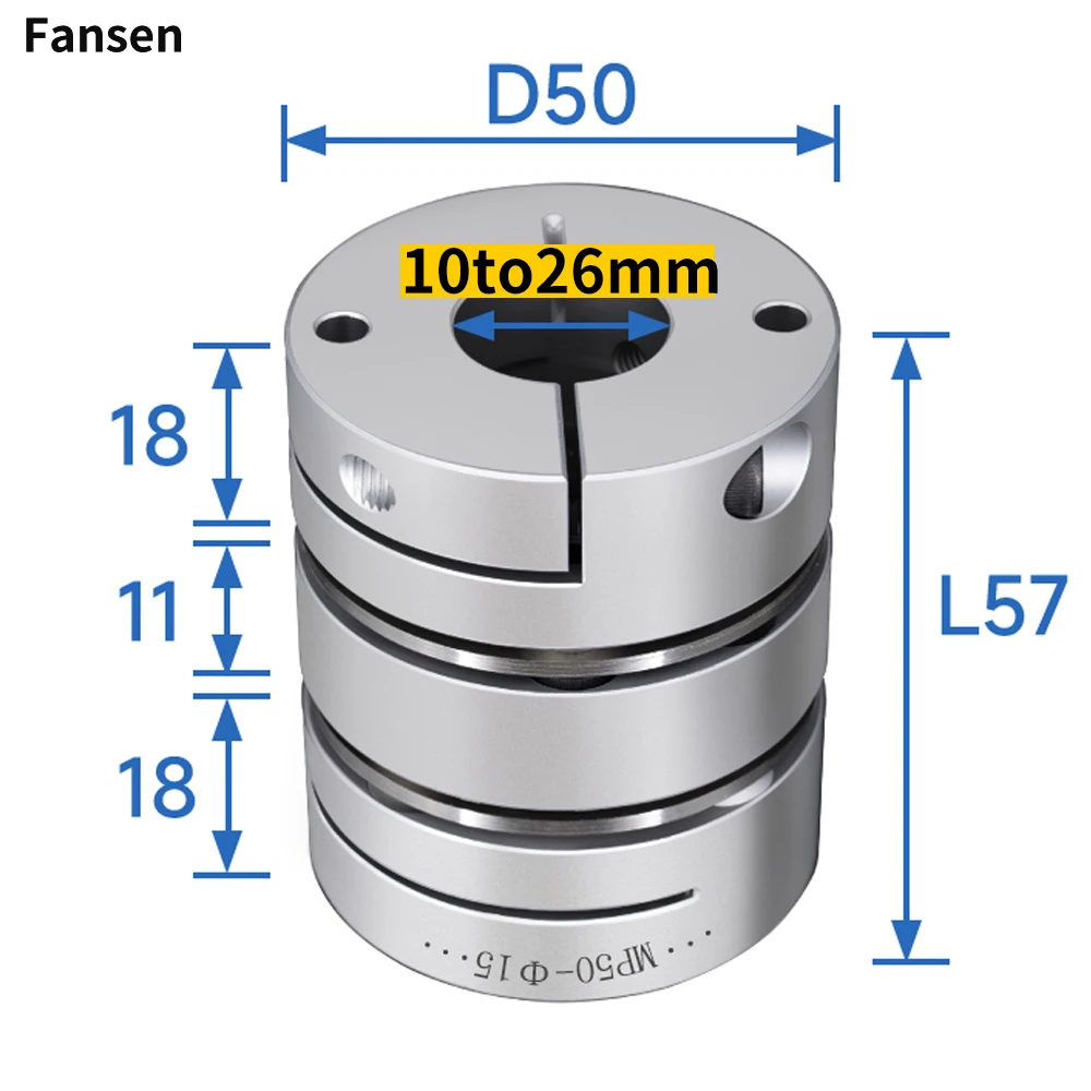 

D50 L57 Shaft Coupler Aluminum Flexible Connector Double Diaphragm Coupling Connector Alloy Diaphragm CNC Laminated