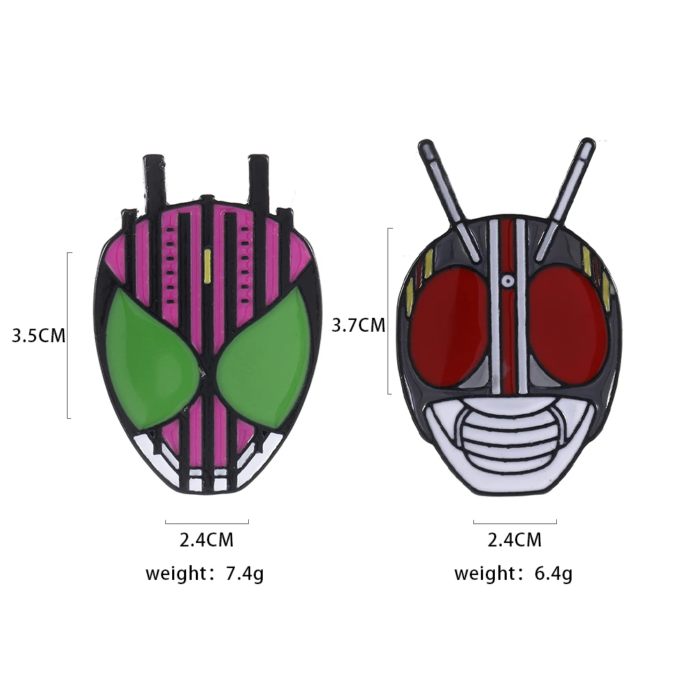 2Pcs/Set Hero Mask Pins Set Animal Kamen Rider Facepiece Face Shield Enamel Brooches