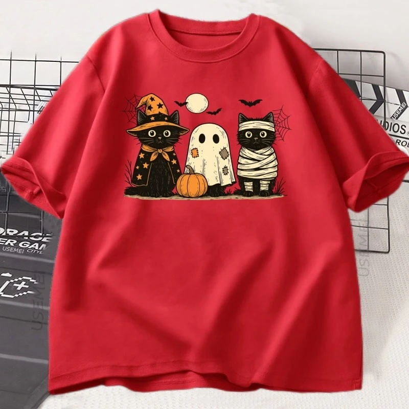 黒猫カボチャ Tシャツ Ghots ゴシック秋猫ママ Tシャツハロウィン不気味な季節プリント Tシャツユニセックス綿通気性トップス
