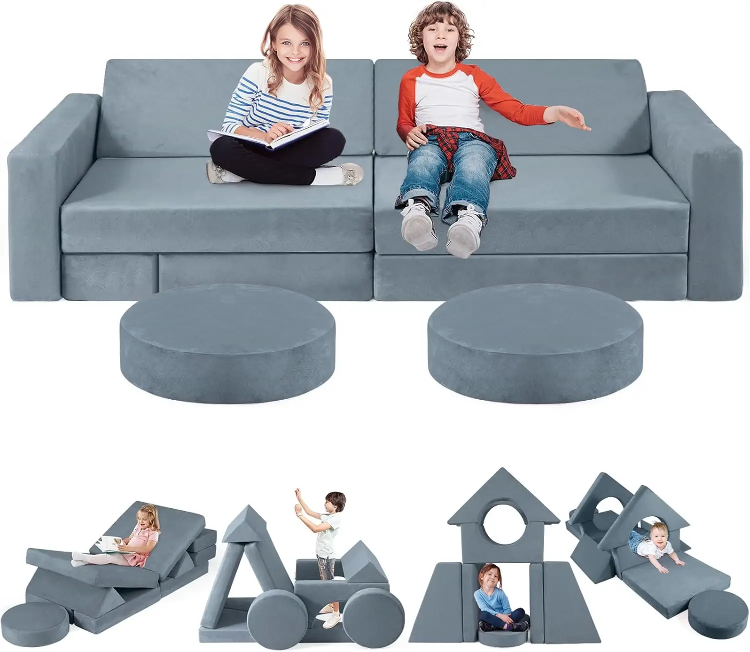 2024 New Modular Kids Play Couch, 12pcs Toddler Sofa Couch Building Fort, Versatile 300+DIY Creativing Playroom Bedroom Furnitur