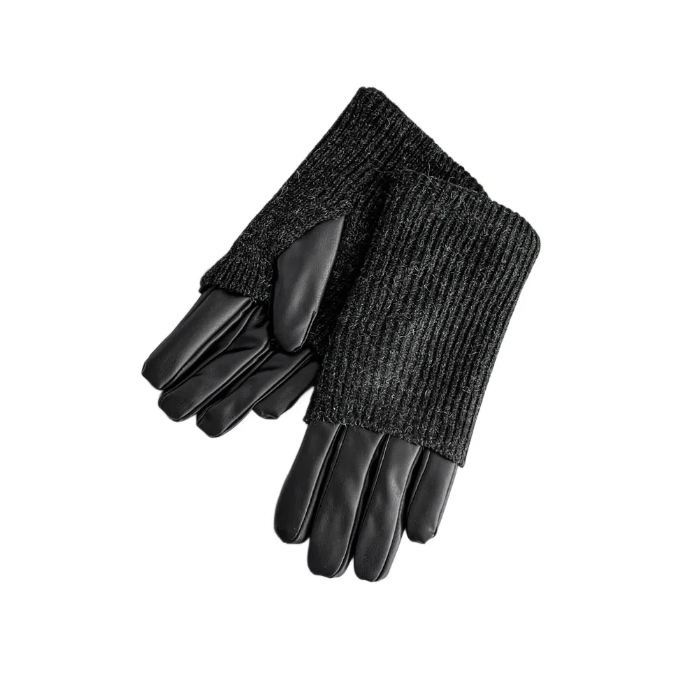 Rękawiczki ze skóry PU, damskie, z aksamitną podszewką, haftowane wzorem w romby, dwufunkcyjne, modne i ciepłe rękawiczki zimowe.