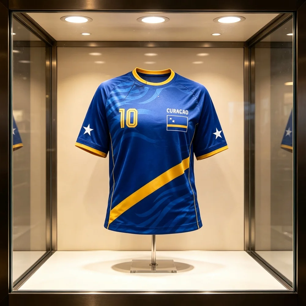 Women Summer Curacao Blue Wave Diagonal Gold Stripe Soccer Jersey Oversized Quick Dry Breathable Hot Sale Family Kids Tees