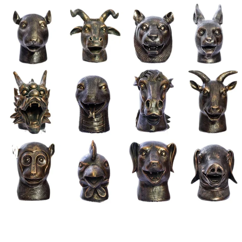 

A full set of twelve zodiac heads decorative ornaments, indoor home FRP handicrafts, animal sculptures