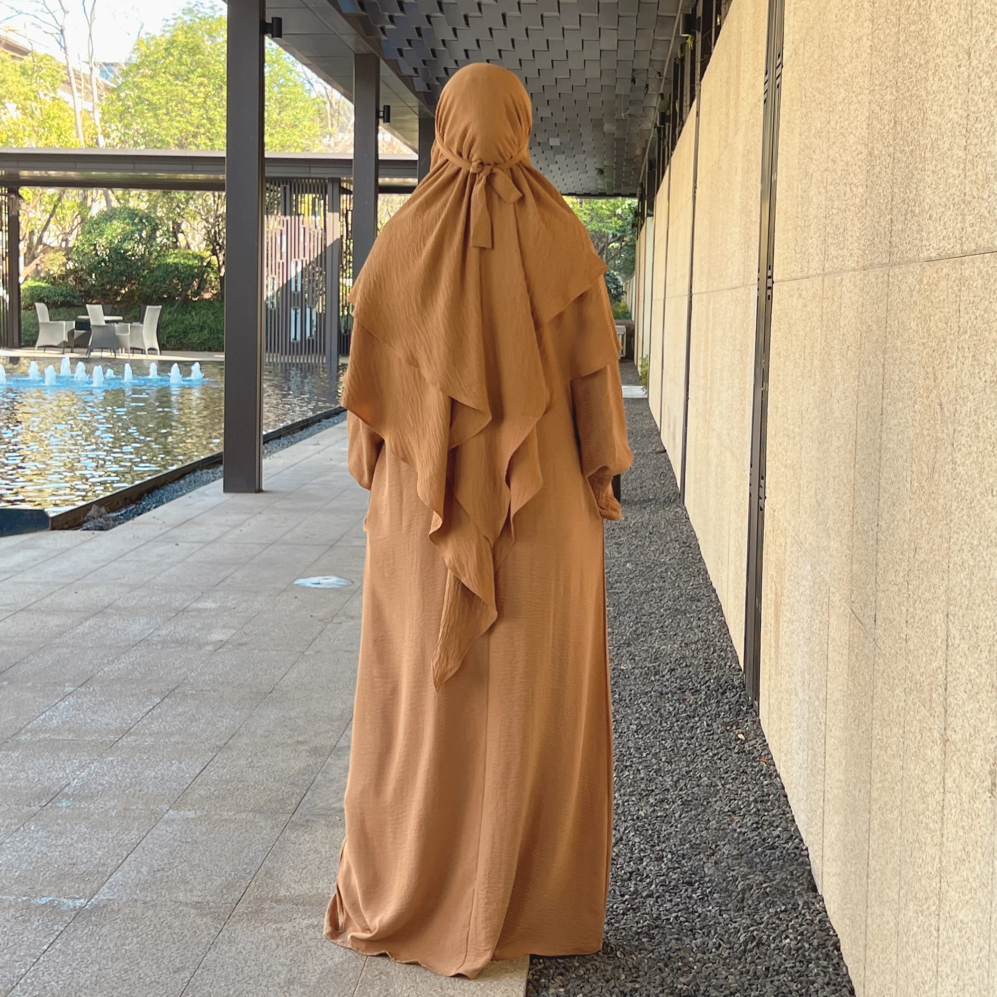 Hijabi Abaya Khimar Set Smocked Cuff Loose Abaya Dress + 2 Layer Hijab Scarf, Islamic Prayer Clothes Jilbab Ramadan Muslim Women image 3