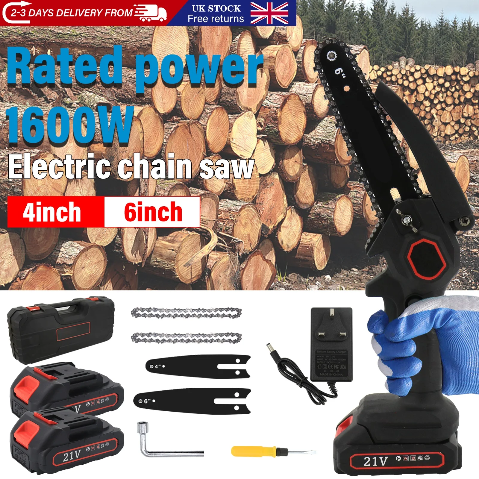 منشار كهربائي صغير 4000 وات 4&6 بوصة قاطع خشب منشار كهربائي بيد واحدة مع بطاريتين #1