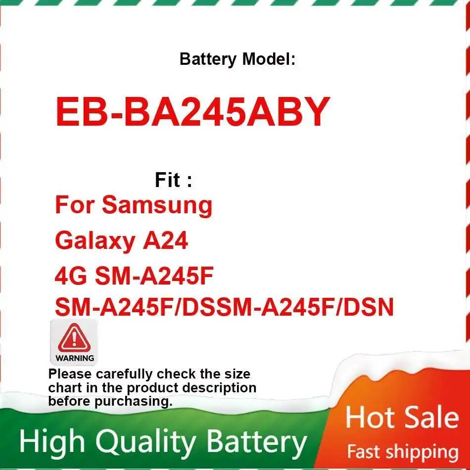 

Mobile Phone Battery 5000Mah EB-BA245ABY Premium Replacement For Samsung Galaxy A24 4G SM-A245F Dssm-A245F Dsn