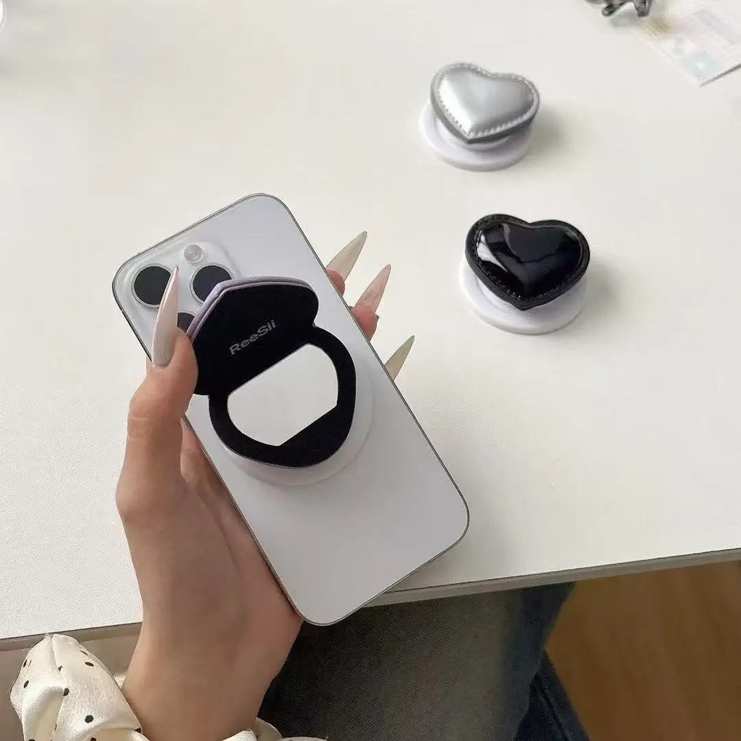 Koreanischer Niedlicher 3D-Herzförmiger Schminkspiegel Geeignet für MagSafe Magnetische Halterung Telefonring-Halterung Unterstützt iPhone Mädchen-Halterung – Detail 3