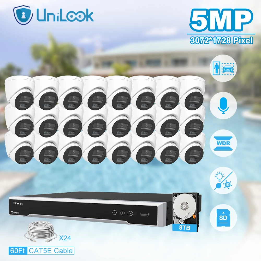 Unilook Security Protection 5MP Mini IP Camera System Kit 32pcs IP Camera Indoor 32CH NVR CCTV Security System P2P View IP66