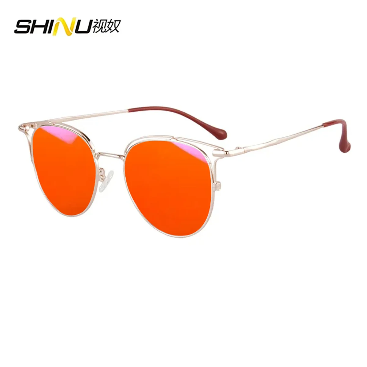 Red Anti Blue Light Glasses For Sleep Better Metal Frame Orange Lens For Work Or Game Protect Eyes Glasses Myopia Eyewear
