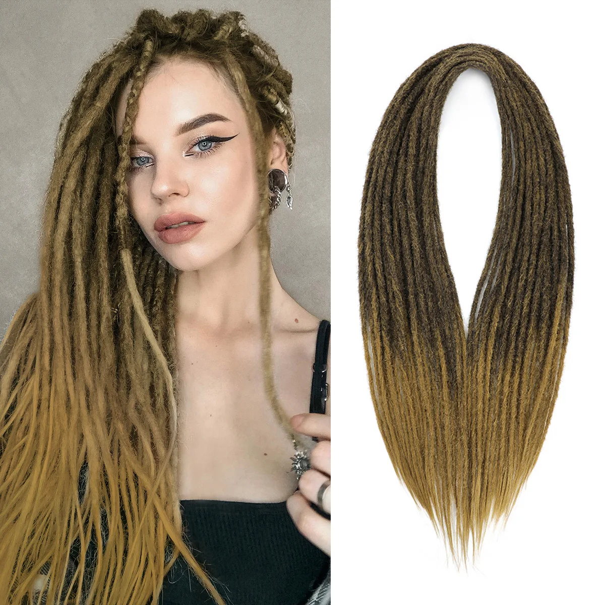 Extensiones de cabello de rastas suaves de doble punta de 24 pulgadas, trenzas de ganchillo sintéticas de imitación, rastas de diosa Hippie Reggae hechas a mano