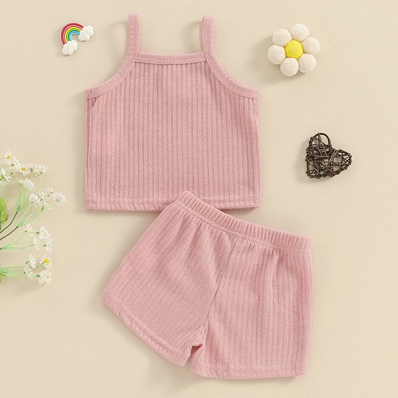 PUHHAPIEY Toddler Girl Clothes Summer Outfits Solid Plain Rib Ruffle Short Sleeve T-Shirt Tee Tops Shorts 2T 3T 4T Clothing