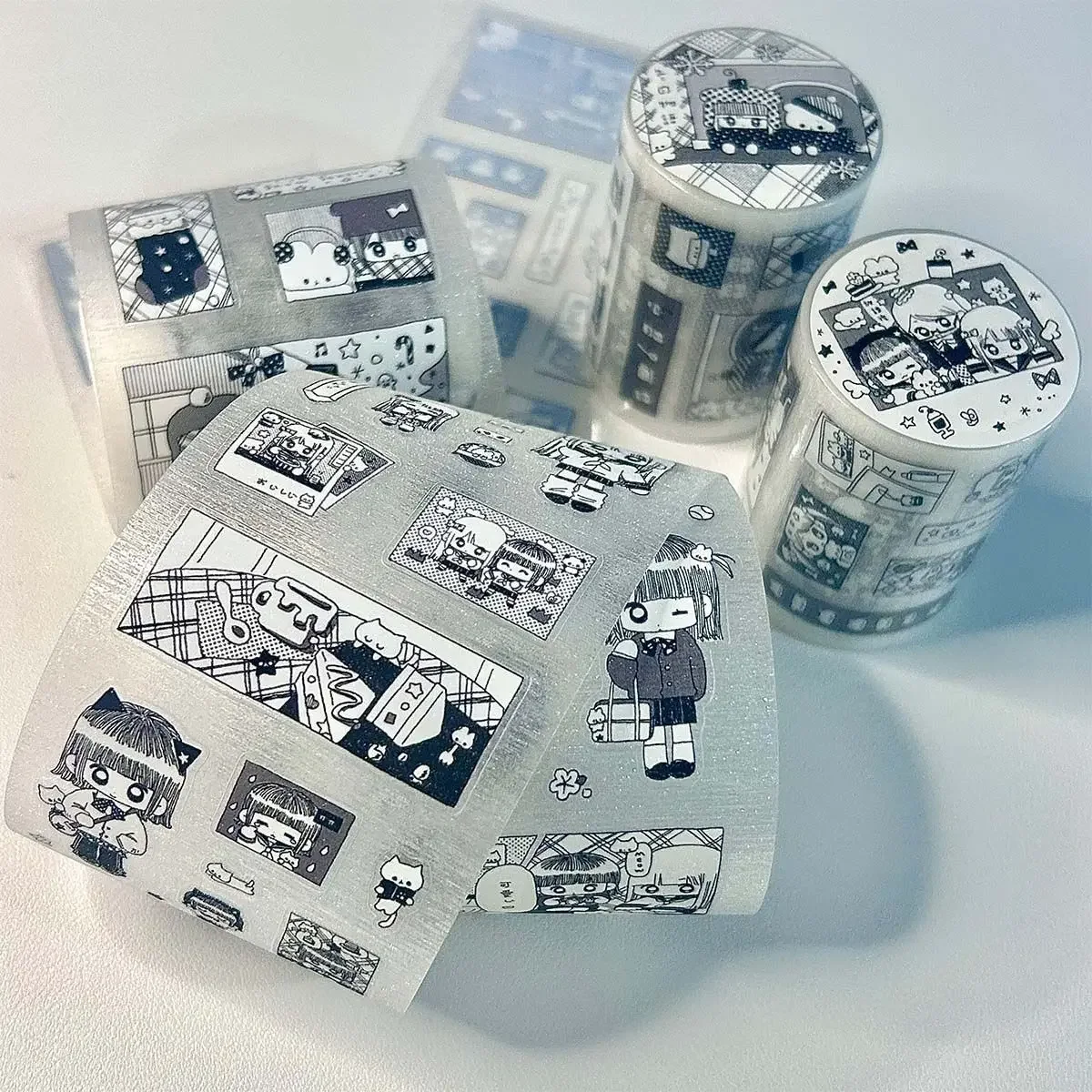 Black and White Cartoon Sticker Roll Cute Character Handbook Material Tape Autumn and Winter Decoration