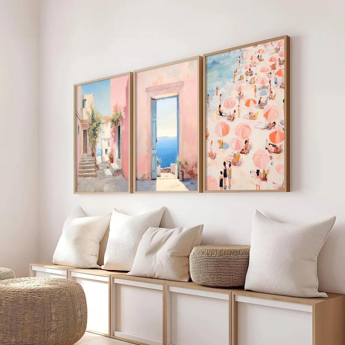 

3pcs/Set Beach Coast Gate, Canvas Mural Print, Women's Apartment Bedroom Decoration, Nordic Style, Living Room Home Decoration