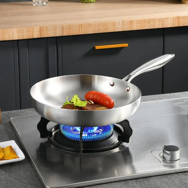 

Five Layer Steel 304 Stainless Steel Frying Pan Steak Pan Flat Bottomed Pan Uncoated Stove Universal
