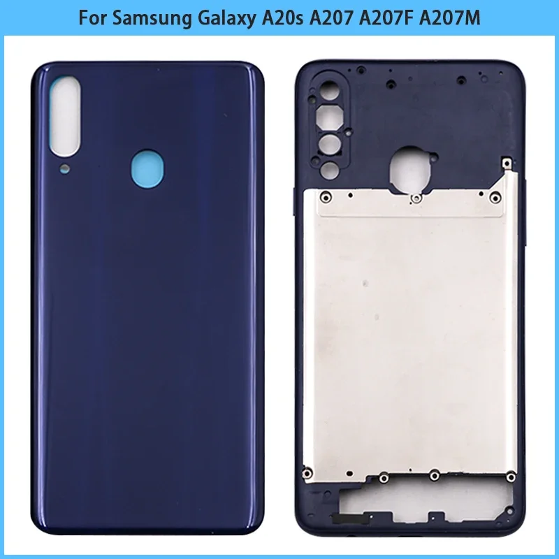 For Samsung Galaxy A20s A207 A207F A207M Middle Frame Bezel Phone Battery Back Cover Rear Door Housing Case Adhesive Replacement