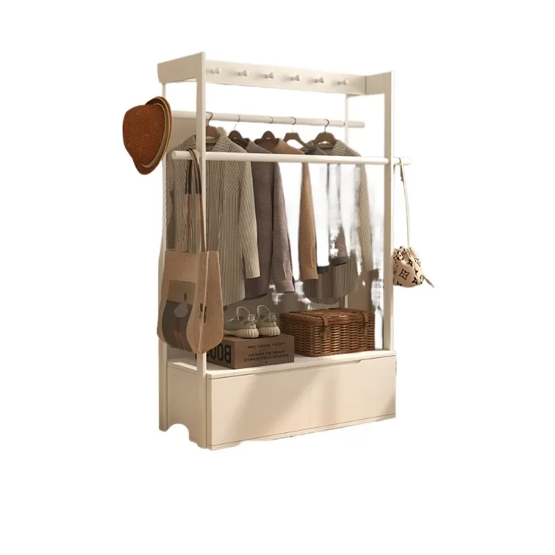 Cream style clothes hanger, floor to ceiling, bedroom, solid wood clothes rack, indoor vertical movable storage rack