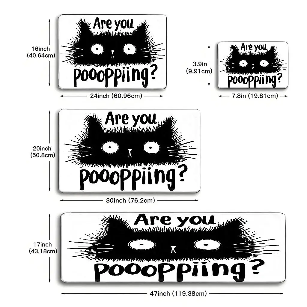 1pc, 2pcs, 3pcs, 2D Flat Kitchen Floor Mat Set, Funny Black Cat Poooping Humor Floor Mat, Whimsical Cartoon Design, Festive Halloween Decoration, Easy-to-Clean Decorative Kitchen Mat, Suitable for Kitchen, Bathroom, 2D Flat