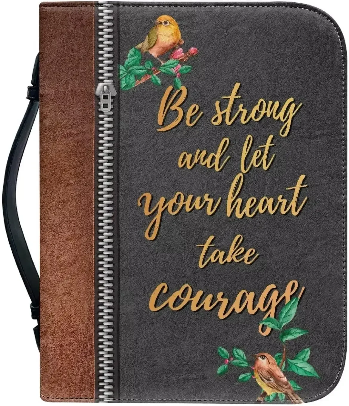 

Leather Bible Cover for Men Women Be Strong and Let Your Heart Take Courage Christian Bible Case with Handle Book Case Protector