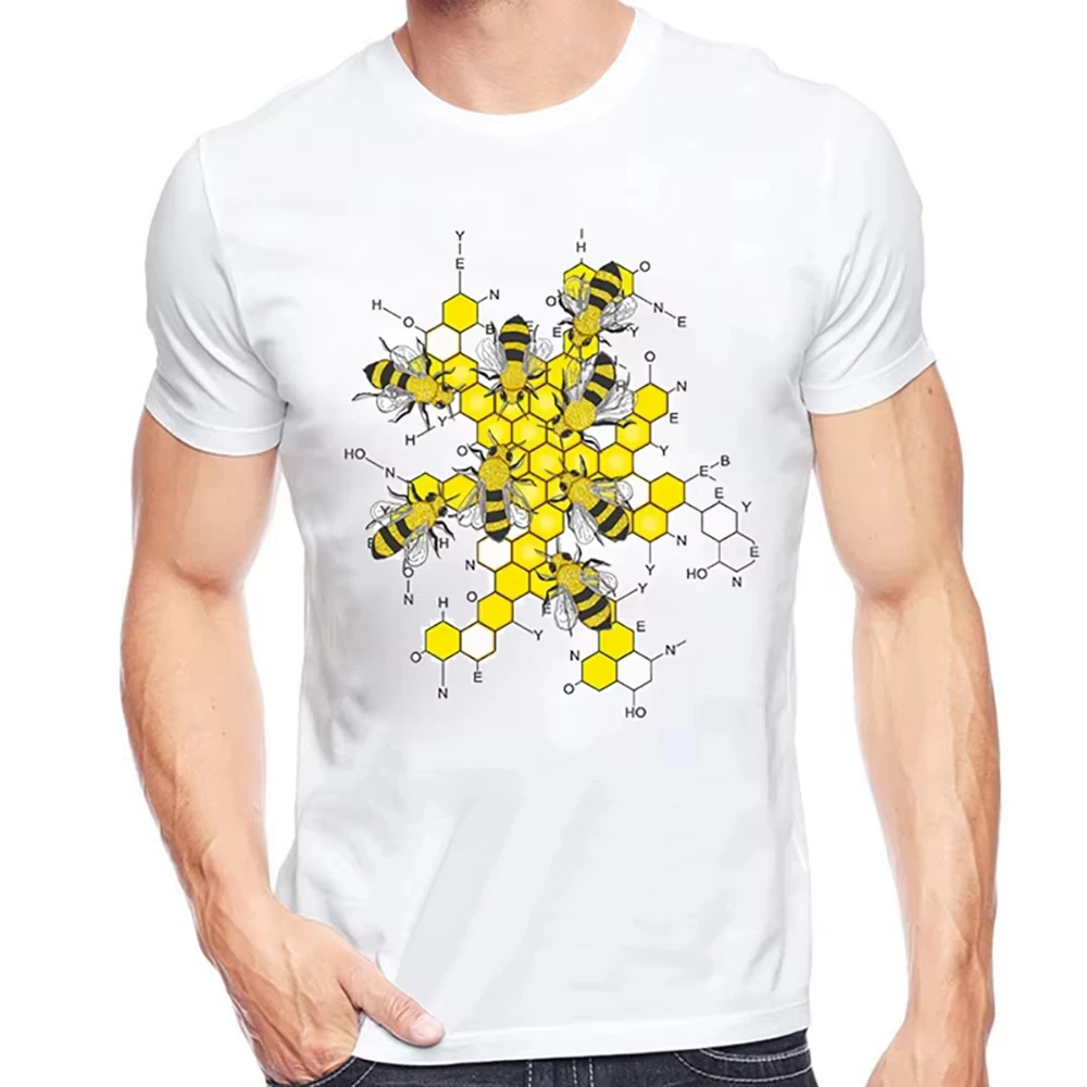 

Fashion Street Funny Animal Design Science of Honey and Bees T-Shirt Men's Printed T Shirt Fashion Chemistry Tops Tee Clothes