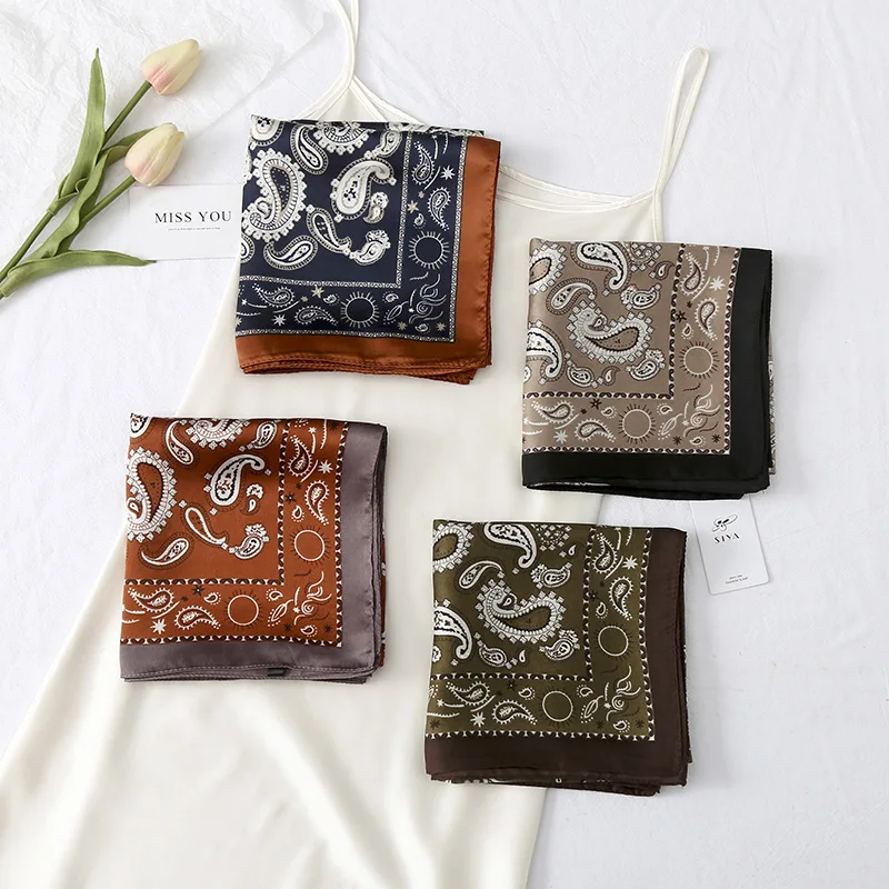

2025 Cashew Silky Square Scarf Women - Fall Korean Print Bandana, Thin Fashion Neckerchief, Versatile Hair Scarf & Bag Accessory