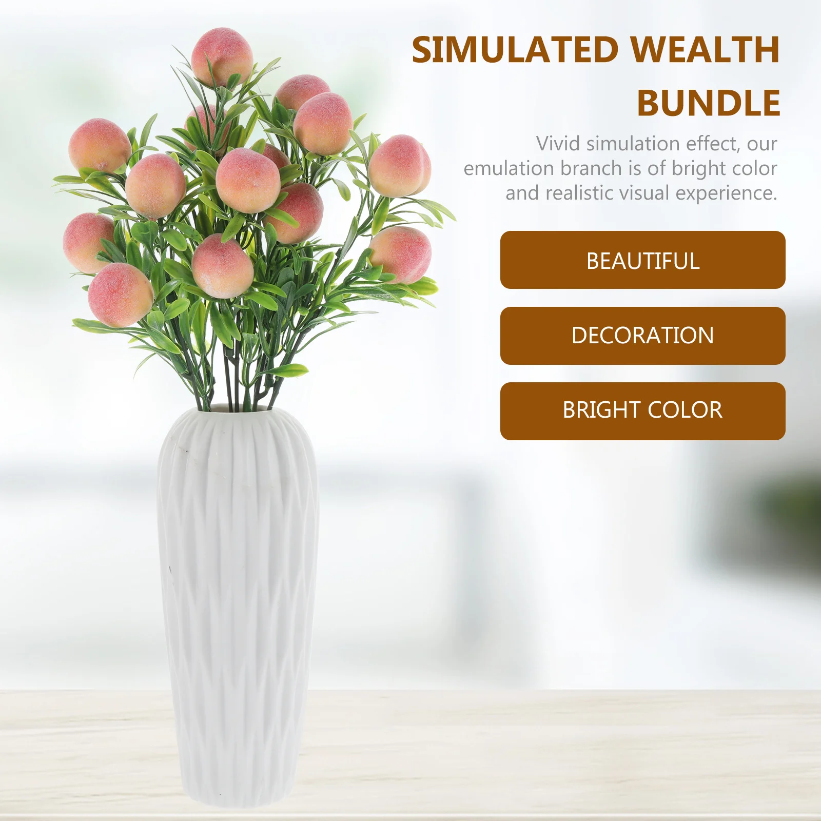 

2Pcs Lifelike Artificial Peach Branches Realistic Decorative Faux Fruit Stems for Vase Home Wedding Party DIY Crafts