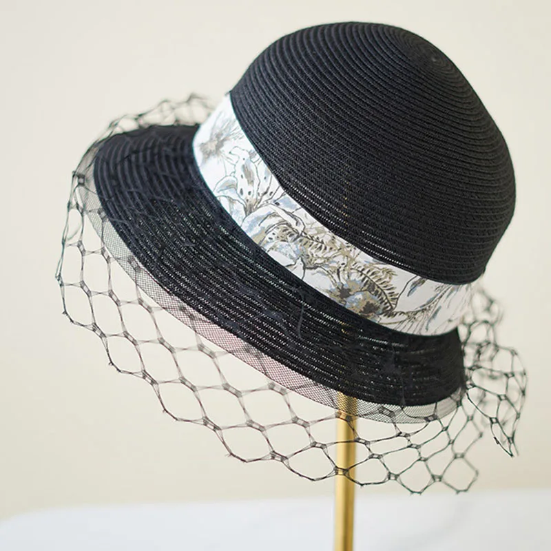 

Wide Brim Sun Hat Fasinator Veiling Fedora Hat Brand Summer Hats for Women Wedding Party Hat