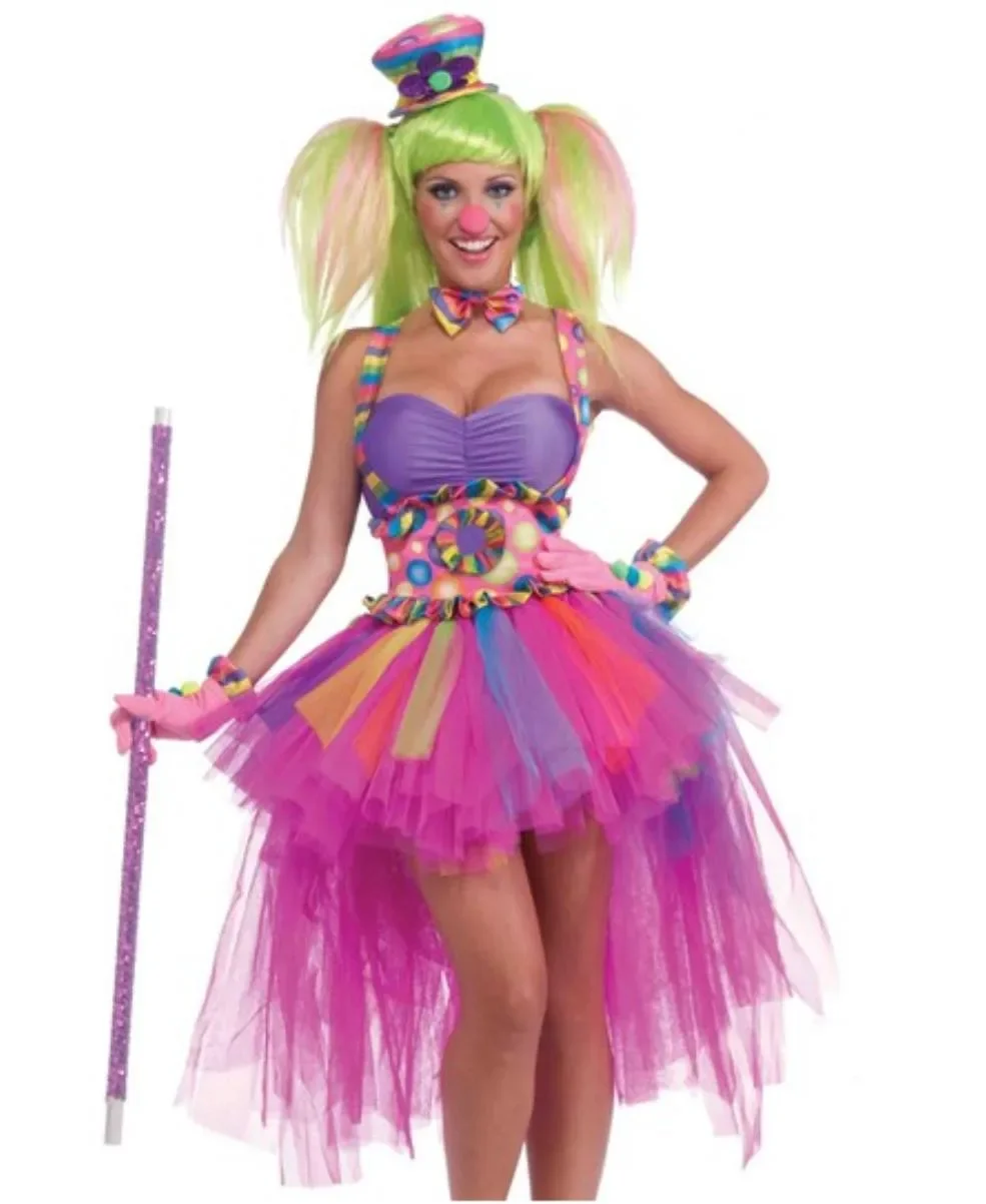 Halloween Sexy Fantasie Clown Jurk Grappige Circus Fee Prinses Cosplay Kostuums Voor Vrouwen Carnaval Feest Regenboog Jurk Volwassen