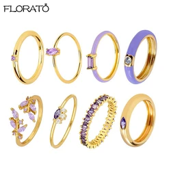 Trendy 18K Gold Plated Engagement Ring for Women Luxury Fashion Elegant Purple Crystal Wedding Rings Party Jewelry Gifts