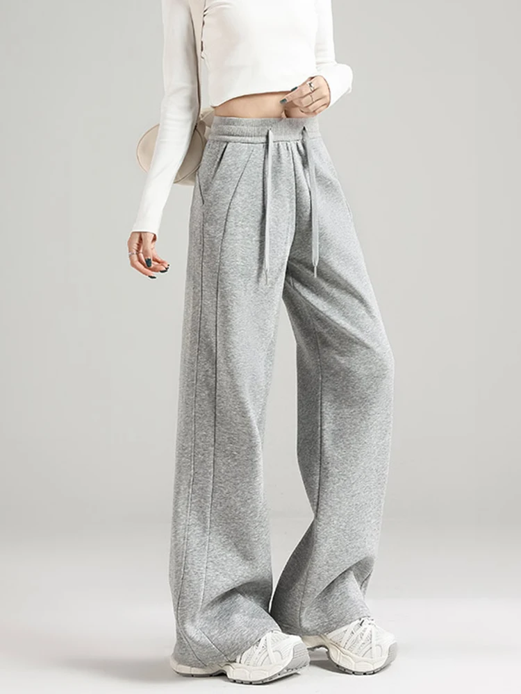 ゾキ プレッピースタイル ブラック スウェットパンツ レディース ヴィンテージ ハイウエスト ルーズ ストレートパンツ 韓国風 カジュアル 秋 レースアップ ワイドレッグ トラウザーズ 新作