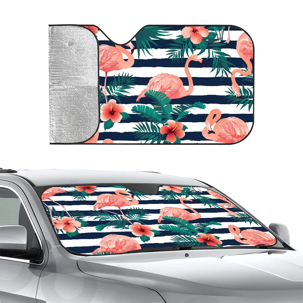 

Cabana Stripe Flamingo Car SunShade Three-layer Insulation Car Front Windshield Sun Shade Suction Cup Blocks UV Rays Sun