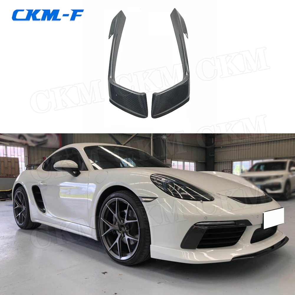 

Dry Carbon Fiber Front Fog Lamp Eyelids Trim Strips Foglight Frame Canards Cover fit for Porsche 718 Cayman Boxster 2016-2019