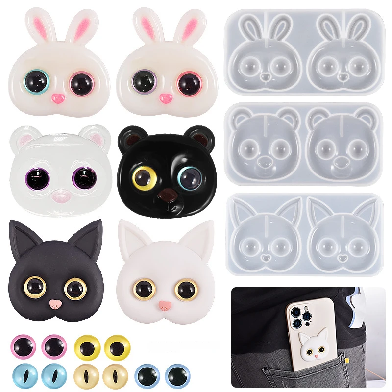 DIY Rabbit Bear Cat Shaped Silicone Epoxy Resin Mold Phone Stand Moulds Jewelry Tool Jewelry Accessories