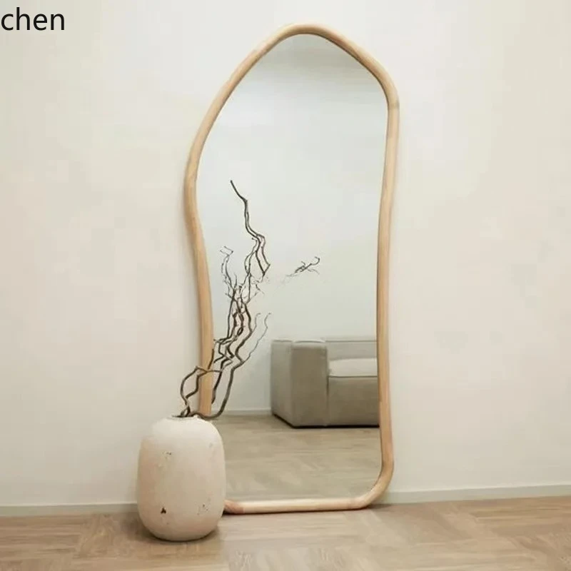 Solid Wood Full-Length Mirror Retro Wall-Mounted Home Wardrobe Entrance Decorative Mirror